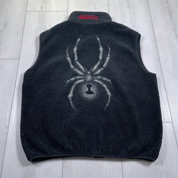 VINTAGE Spyder Ski Vest Mens Medium Black Sherpa Deep Pile Fleece - Picture 1 of 11